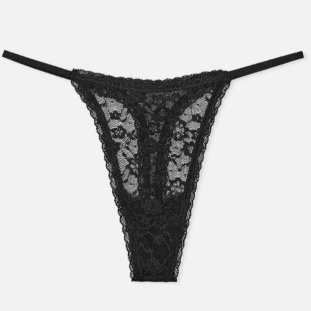 Victoria's Secret Lace String Thong Panty Black Size XL New